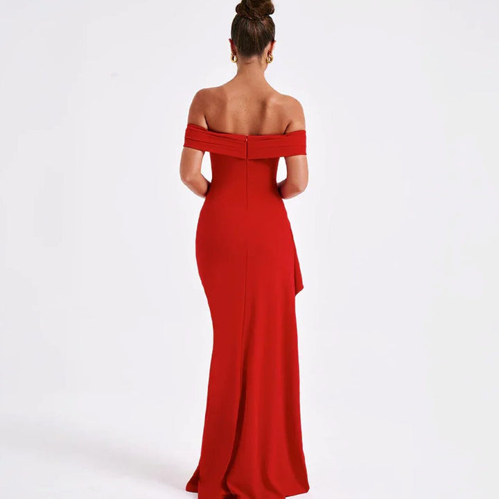 Women's Off-Shoulder Ruched High-Slit Maxi Dress