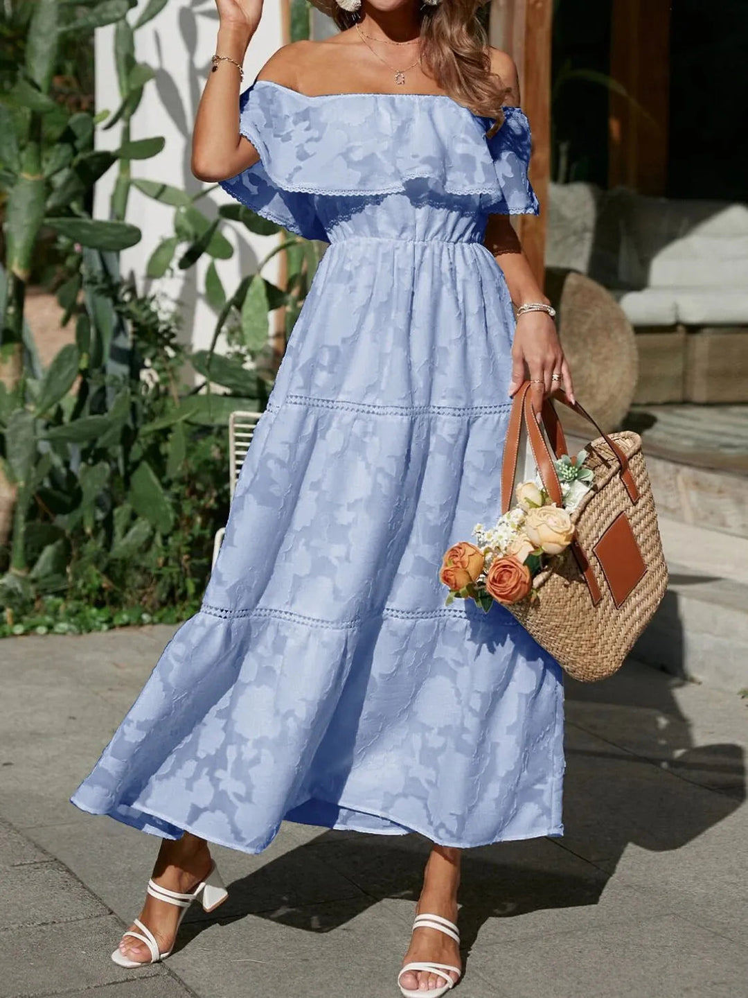Jacklyn | Women's Off Shoulder Tiered Maxi Wedding Guest Dress Luvy Boutique