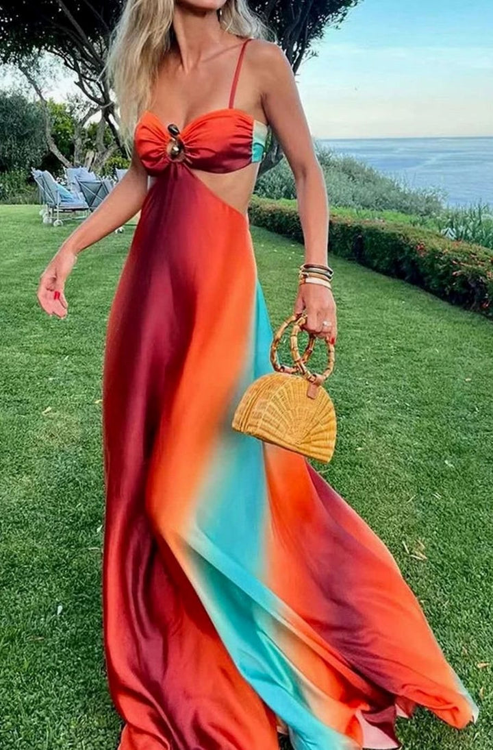 Women's Ombre Cutout Spaghetti-Strap Maxi Sundress - Rainbow