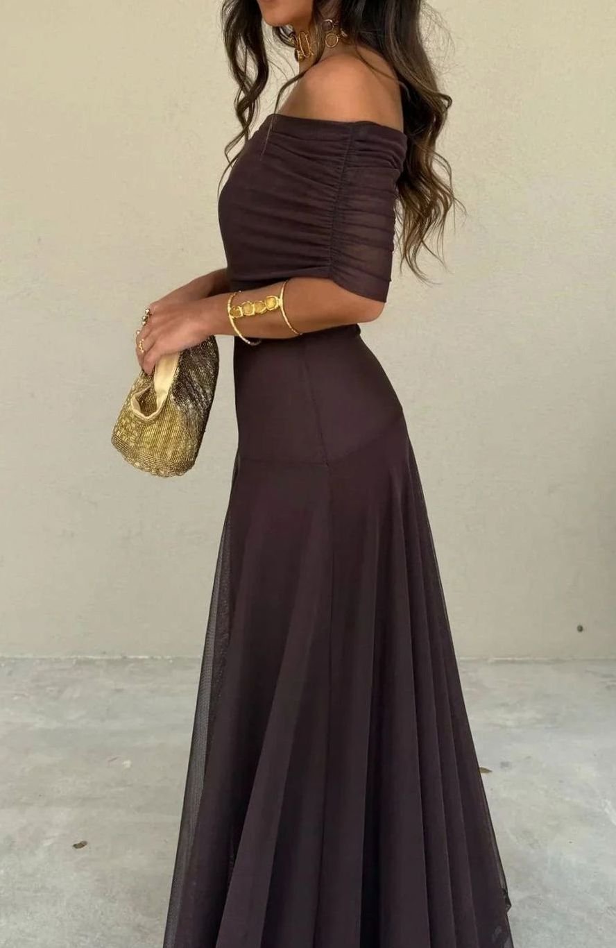Women's One-Shoulder Pleated Flowy Maxi Dress