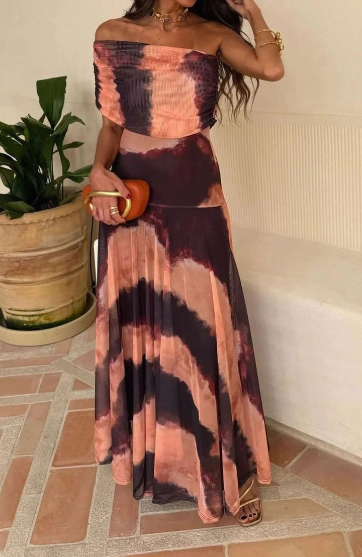 Women's One-Shoulder Pleated Flowy Maxi Dress - Orange