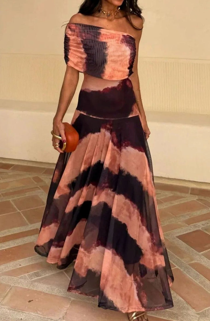 Women's One-Shoulder Pleated Flowy Maxi Dress