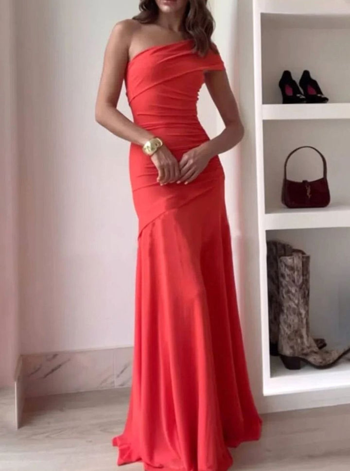 Women's One-Shoulder Ruched Formal Maxi Wedding Guest Dress
