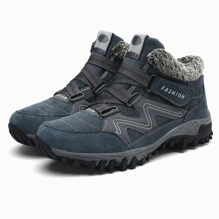 Women's Orthopedic Lace-Up Faux Fur Lined Winter Ankle Boots - Blue