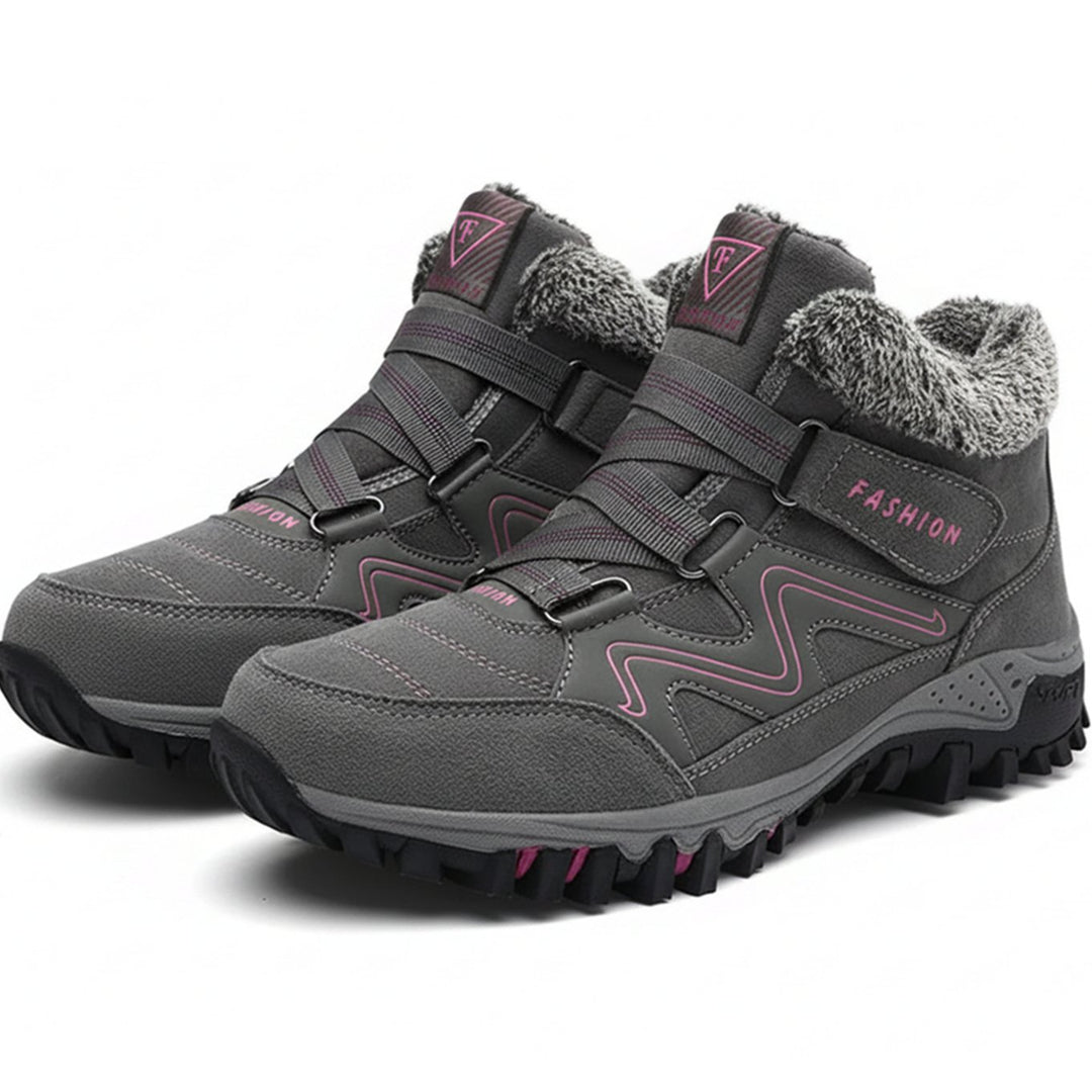 Women's Orthopedic Lace-Up Faux Fur Lined Winter Ankle Boots - Gray Pink