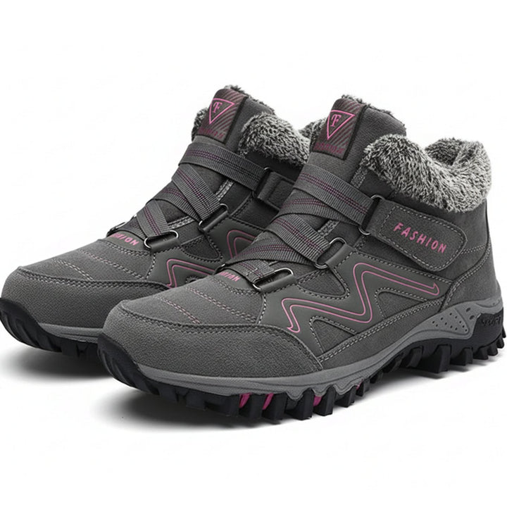 Women's Orthopedic Lace-Up Faux Fur Lined Winter Ankle Boots - Gray Pink