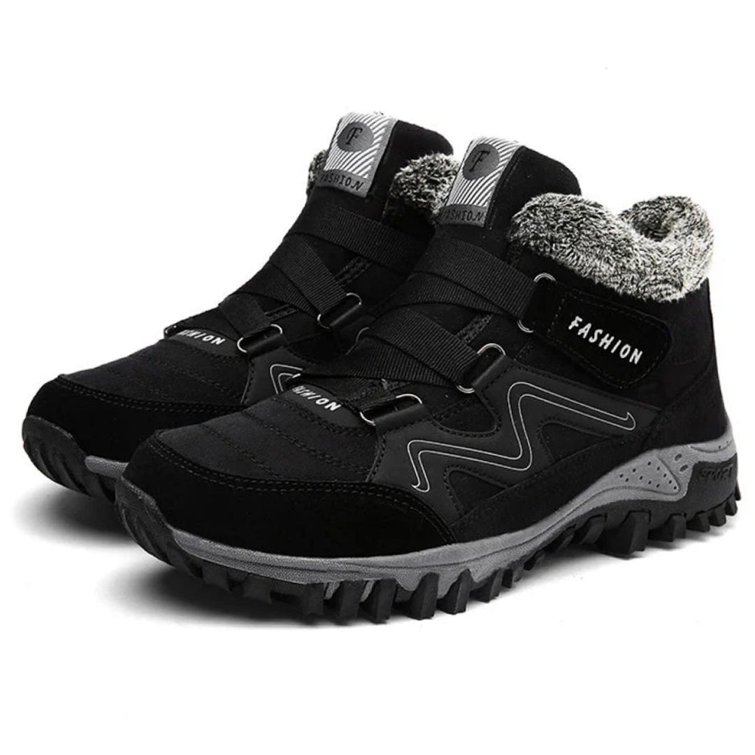 Women's Orthopedic Lace-Up Faux Fur Lined Winter Ankle Boots - Black