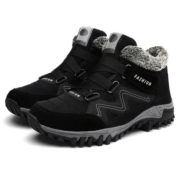Women's Orthopedic Lace-Up Faux Fur Lined Winter Ankle Boots - Black
