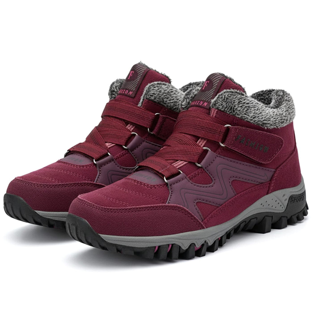 Women's Orthopedic Lace-Up Faux Fur Lined Winter Ankle Boots - Red