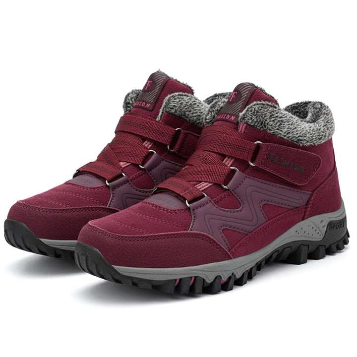 Women's Orthopedic Lace-Up Faux Fur Lined Winter Ankle Boots - Red