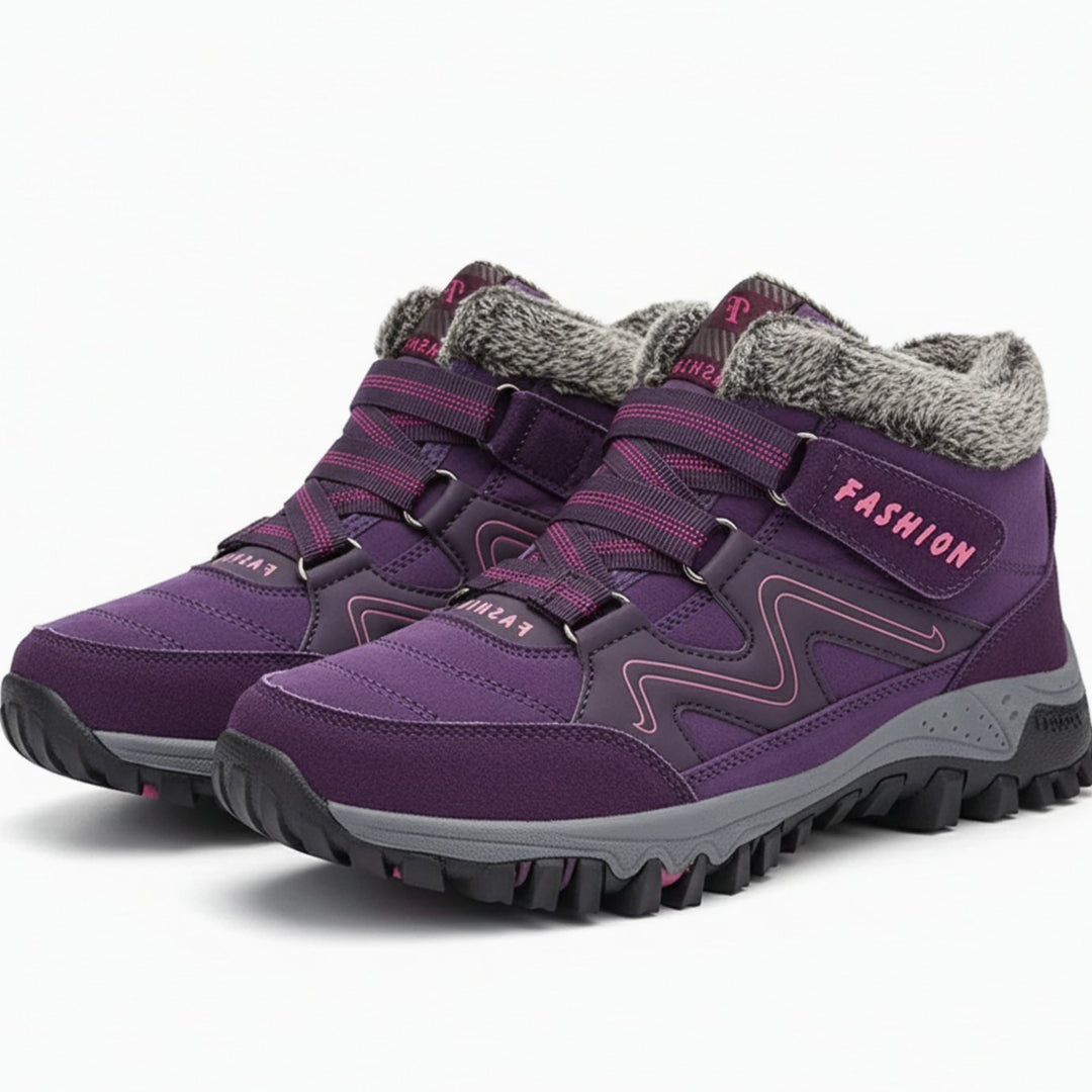 Women's Orthopedic Lace-Up Faux Fur Lined Winter Ankle Boots - Purple