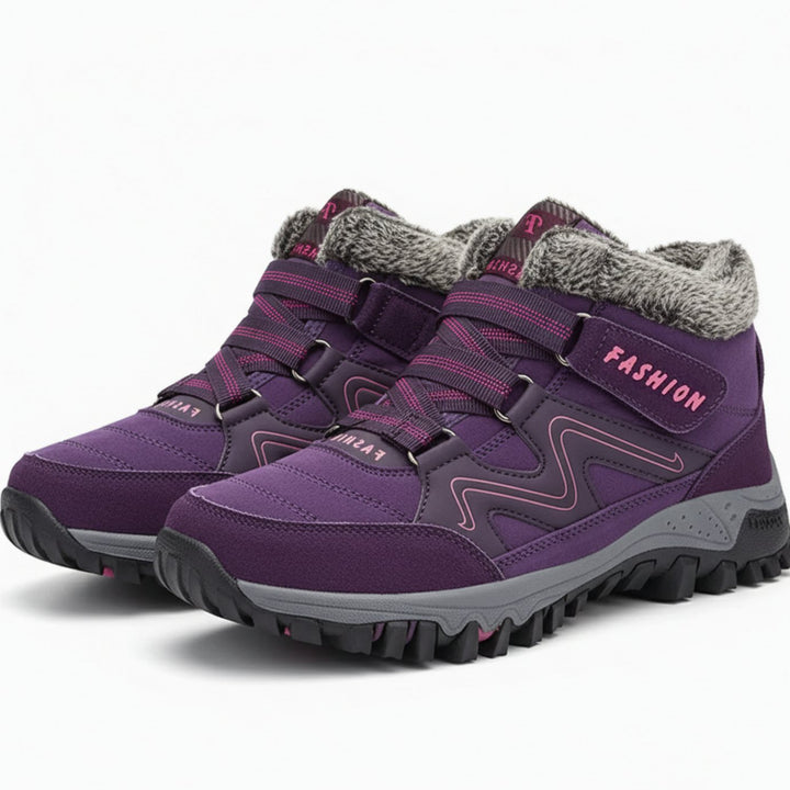 Women's Orthopedic Lace-Up Faux Fur Lined Winter Ankle Boots - Purple