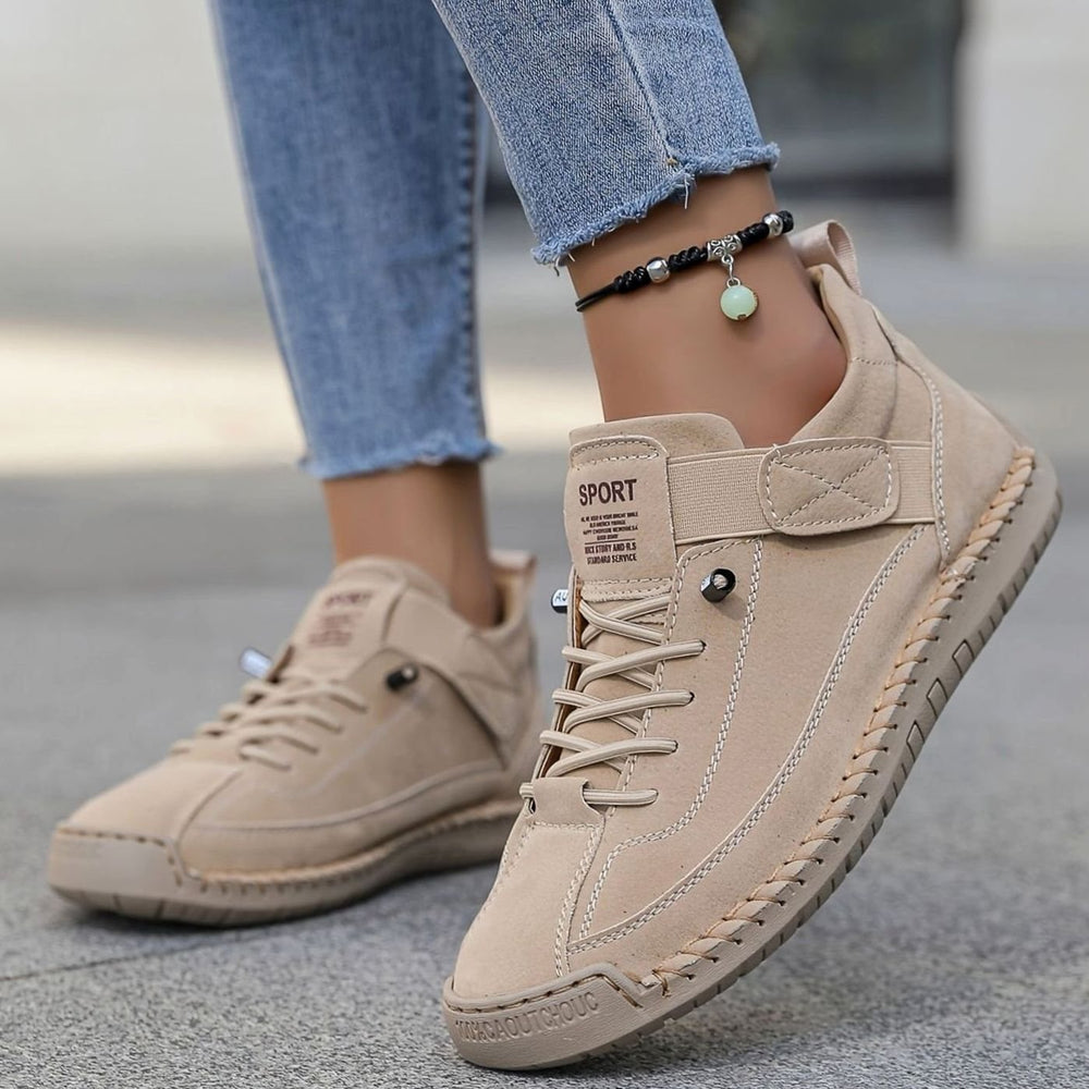 Women's Orthopedic Lace-Up Low-Top Ankle Boots Sneakers - Beige