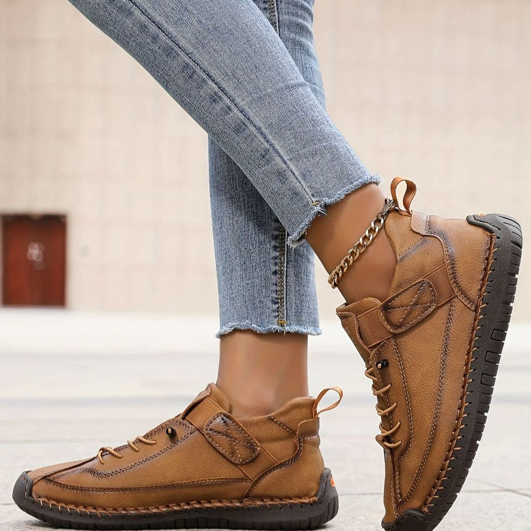 Women's Orthopedic Lace-Up Low-Top Ankle Boots Sneakers - Terra Brown