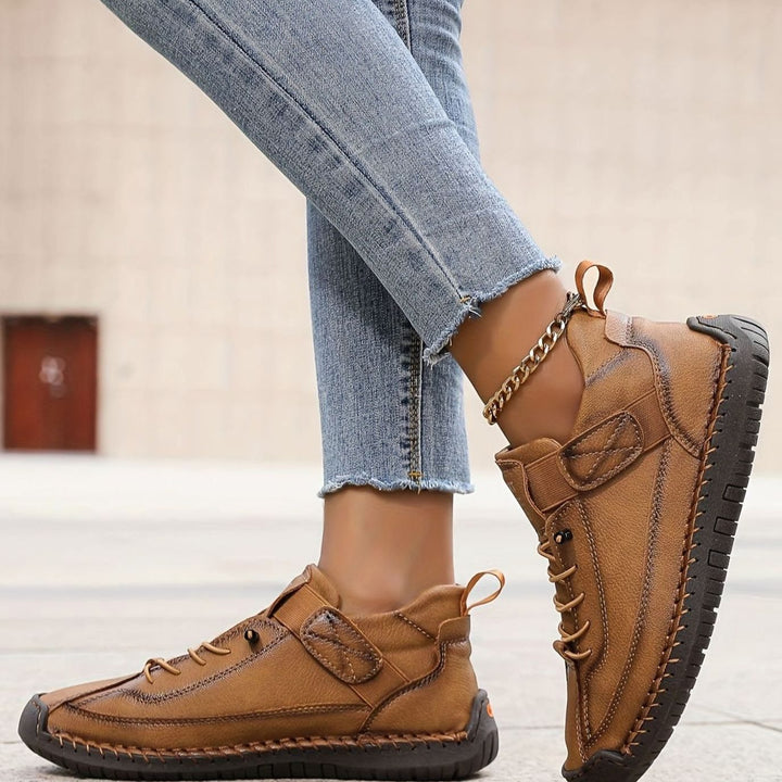 Women's Orthopedic Lace-Up Low-Top Ankle Boots Sneakers - Terra Brown