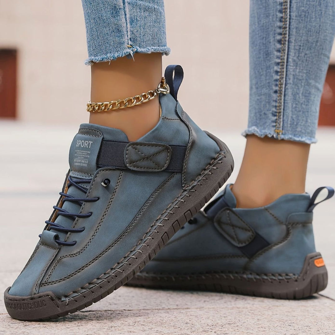 Women's Orthopedic Lace-Up Low-Top Ankle Boots Sneakers - Navy Blue