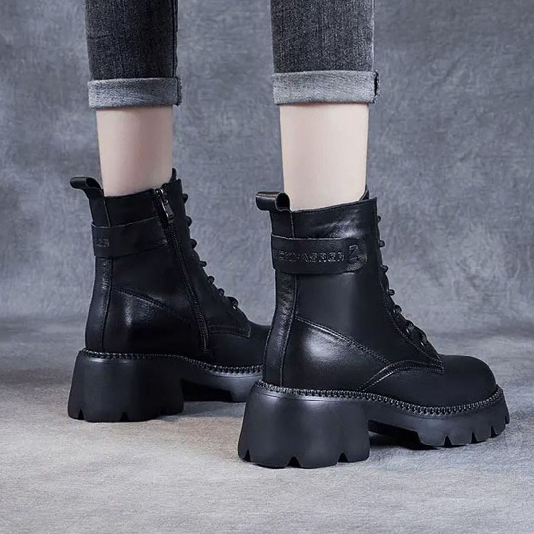 Women's Orthopedic Lace-Up Platform Ankle Boots - Black
