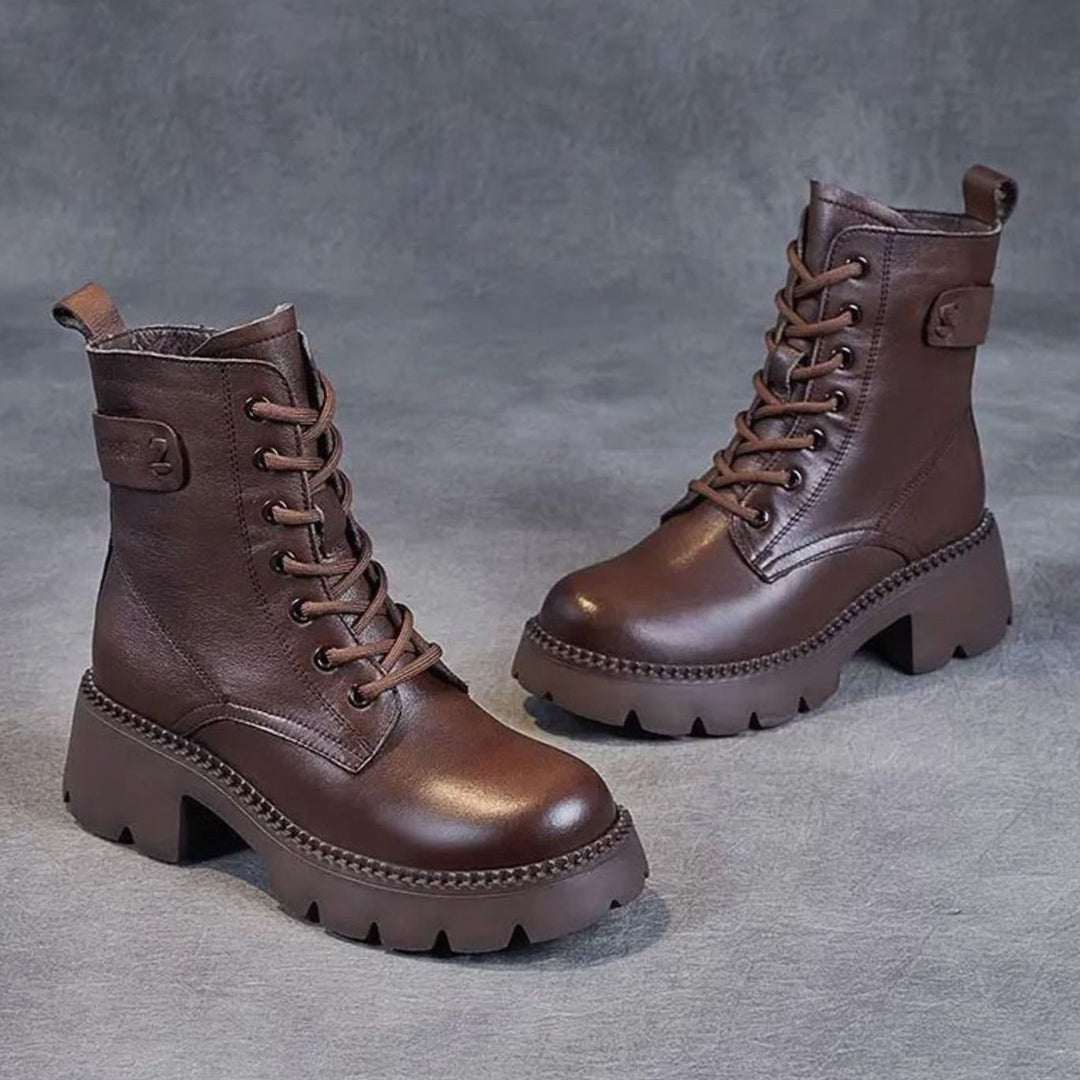 Women's Orthopedic Lace-Up Platform Ankle Boots - Brown