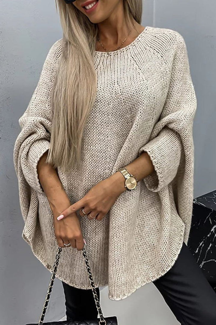 Women's Oversized Batwing Sleeve Knit Sweater Pullover - Beige