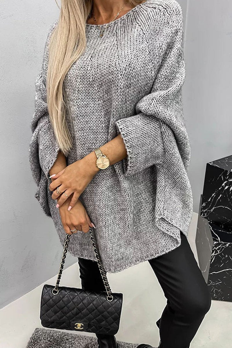 Women's Oversized Batwing Sleeve Knit Sweater Pullover - Grey