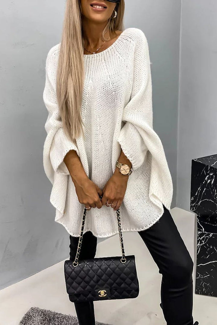 Women's Oversized Batwing Sleeve Knit Sweater Pullover - Cream