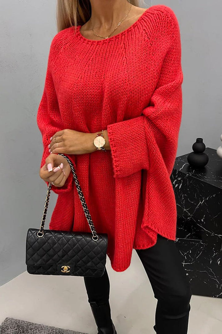 Women's Oversized Batwing Sleeve Knit Sweater Pullover - Red