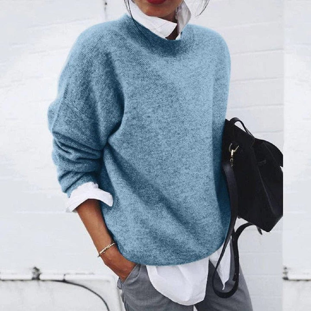 Women's Oversized Crew Neck Soft Knit Sweater - Blue