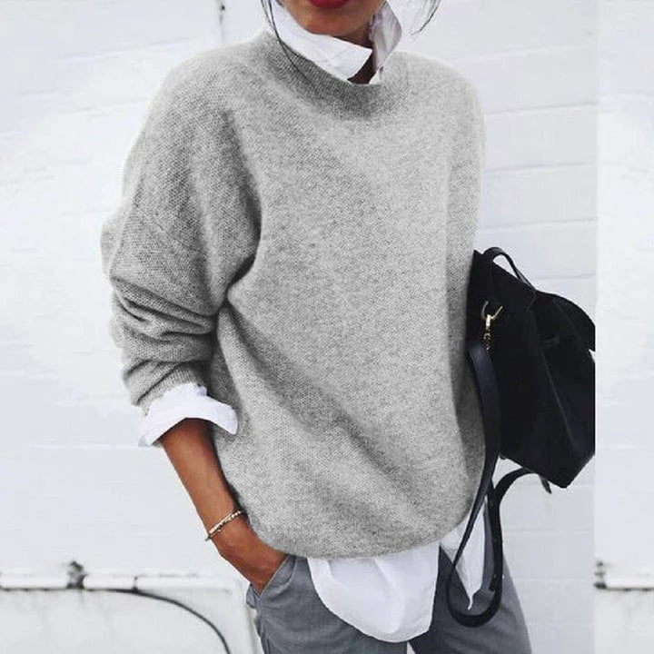 Women's Oversized Crew Neck Soft Knit Sweater - Grey
