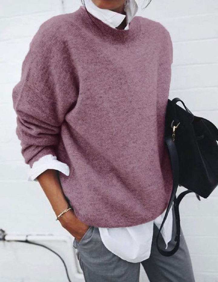 Women's Oversized Crew Neck Soft Knit Sweater - Pink