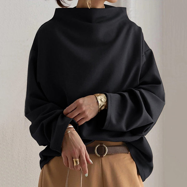 Women's Oversized Mock-Neck Relaxed Knit Sweater Top - Black