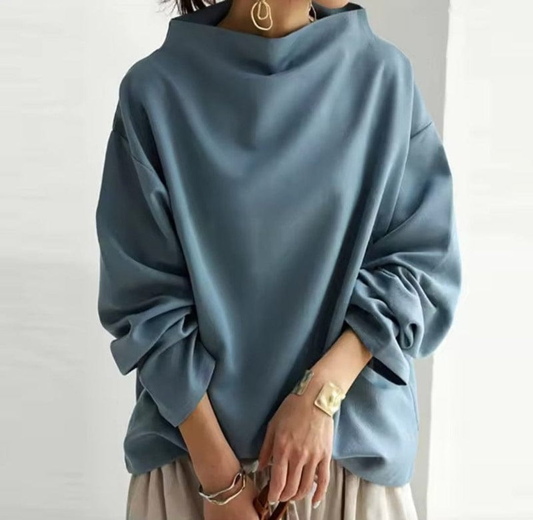 Women's Oversized Mock-Neck Relaxed Knit Sweater Top - Blue
