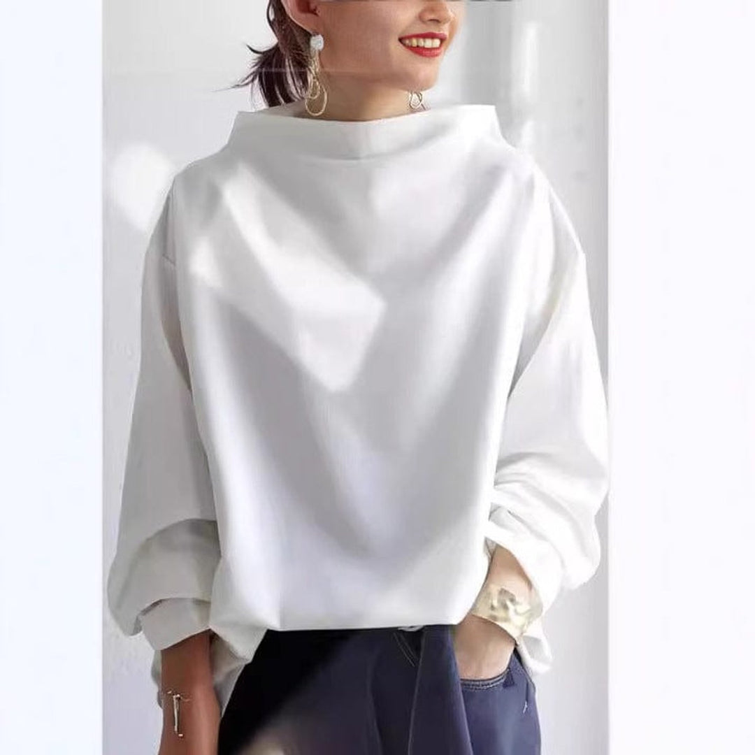 Women's Oversized Mock-Neck Relaxed Knit Sweater Top - White