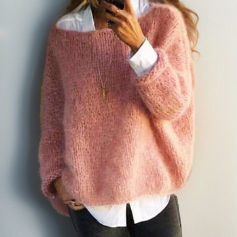 Women's Oversized Mohair Blend Cosy Knit Sweater - Light Pink