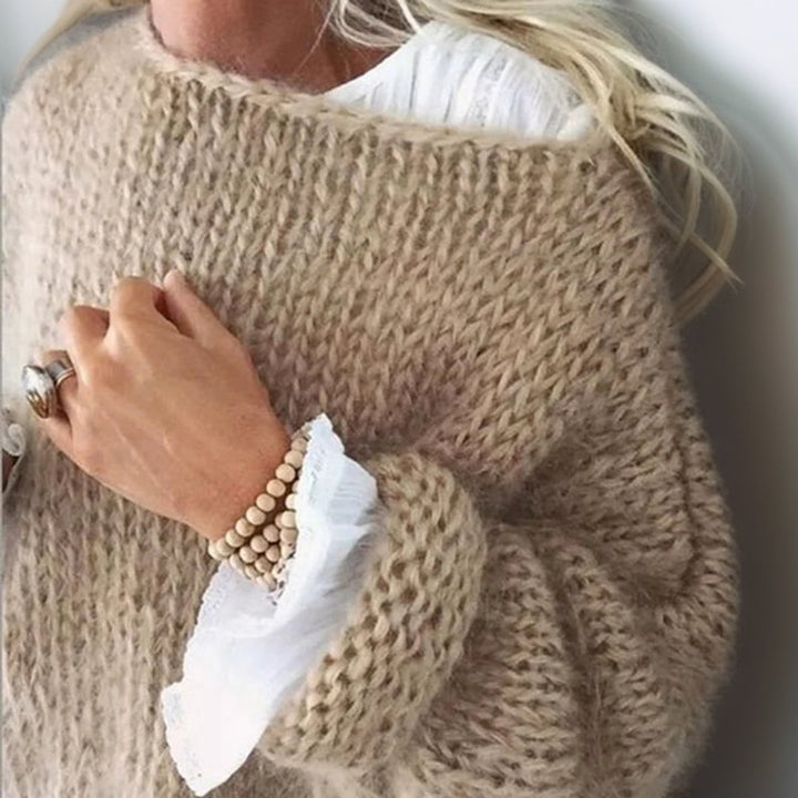 Women's Oversized Mohair Blend Cosy Knit Sweater - Khaki