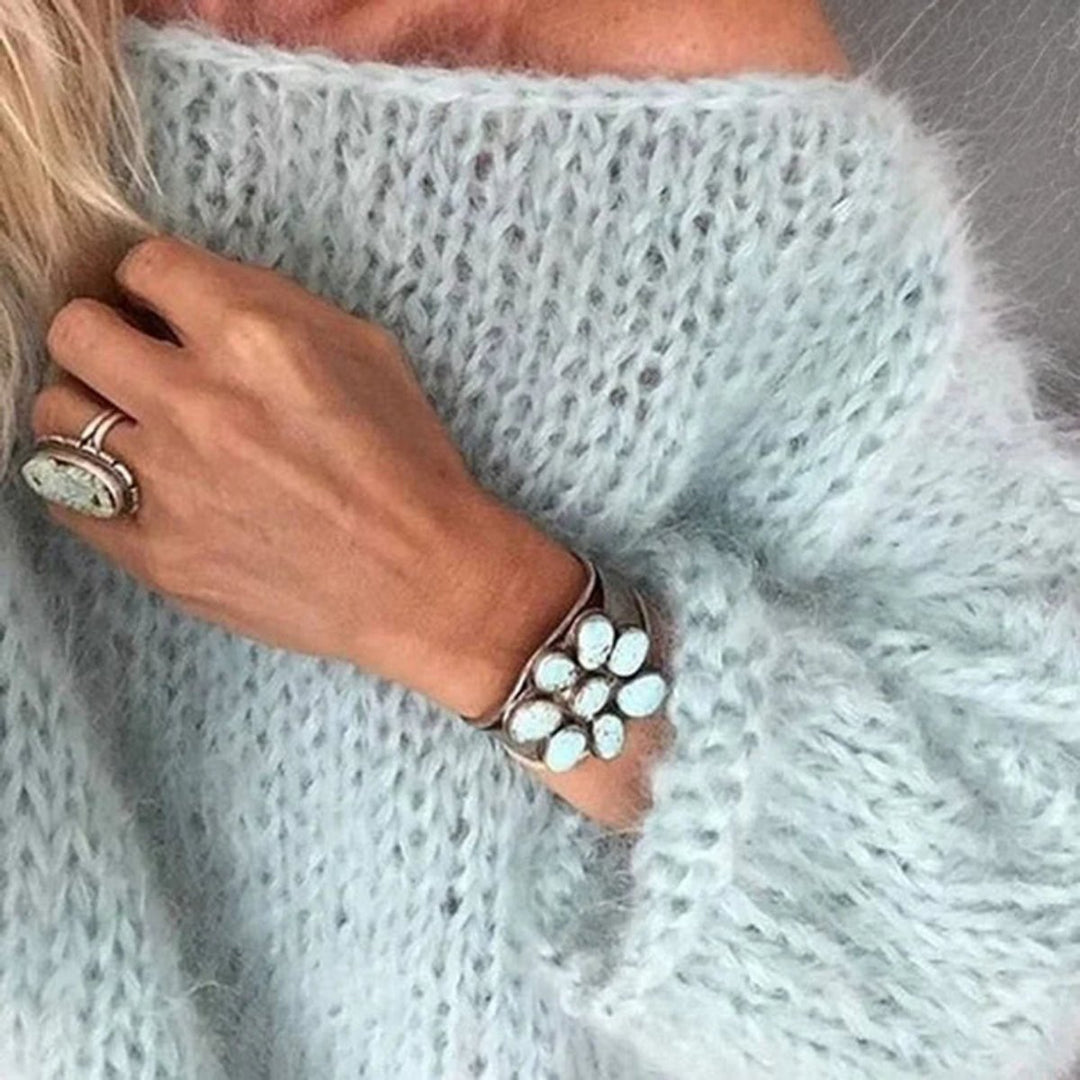 Women's Oversized Mohair Blend Cosy Knit Sweater - Light Blue