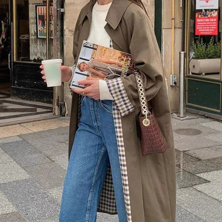 Women's Oversized Plaid-Lined Cotton-Blend Trench Coat