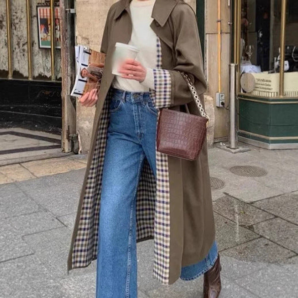 Women's Oversized Plaid-Lined Cotton-Blend Trench Coat