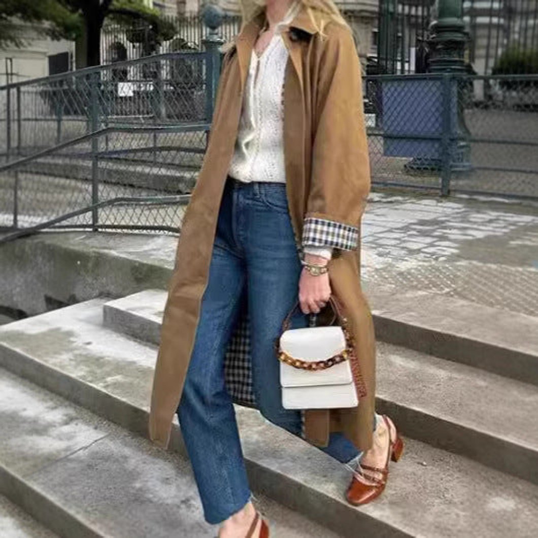 Women's Oversized Plaid-Lined Cotton-Blend Trench Coat