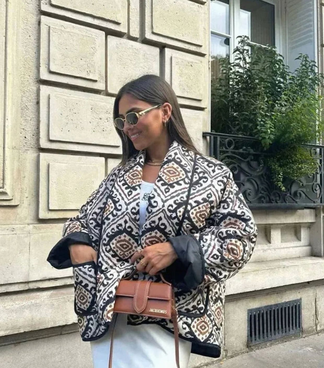 Women's Oversized Quilted Wide-Sleeve Patterned Jacket