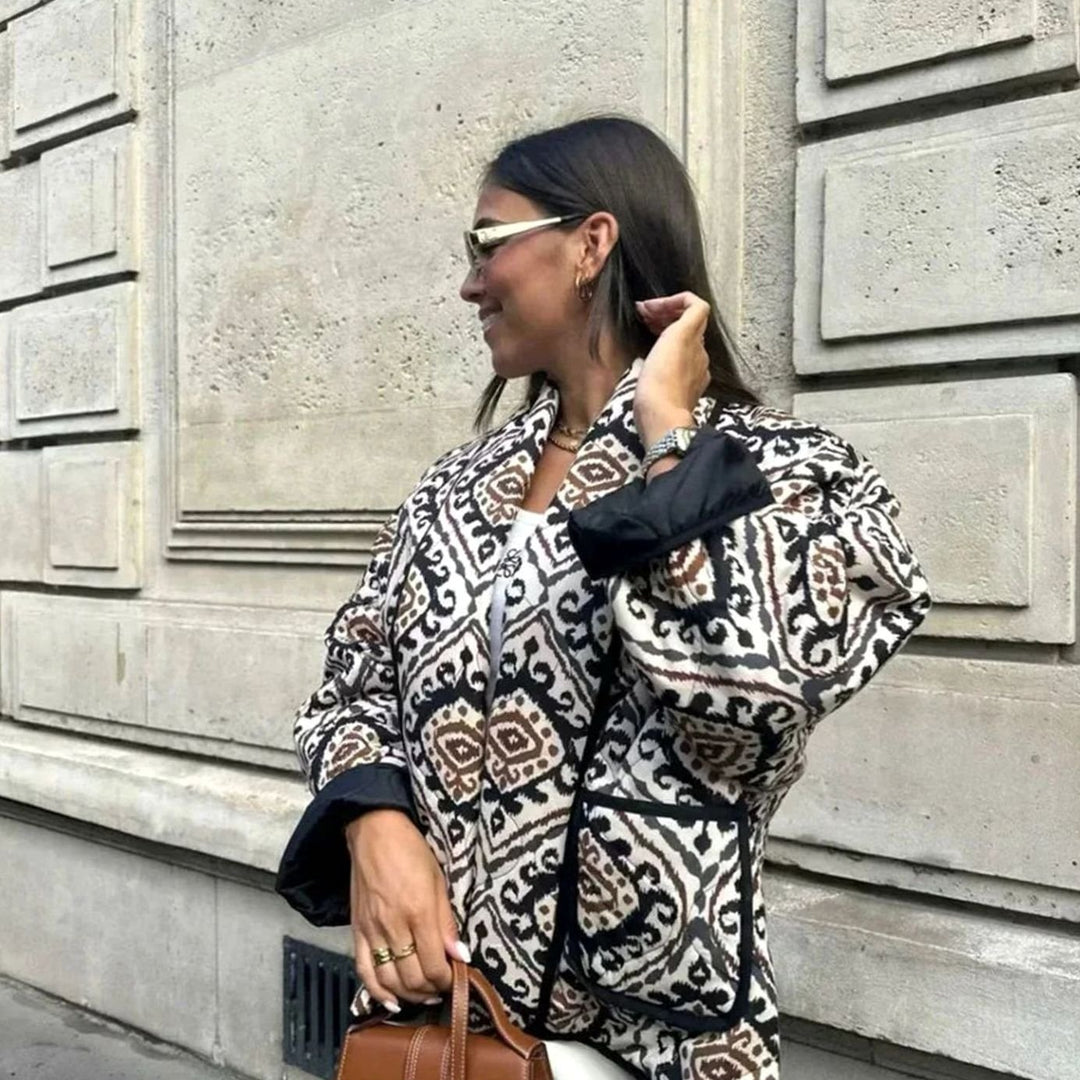 Women's Oversized Quilted Wide-Sleeve Patterned Jacket