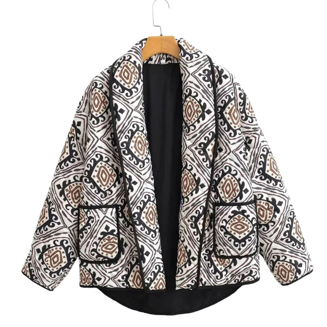 Women's Oversized Quilted Wide-Sleeve Patterned Jacket - Pattern