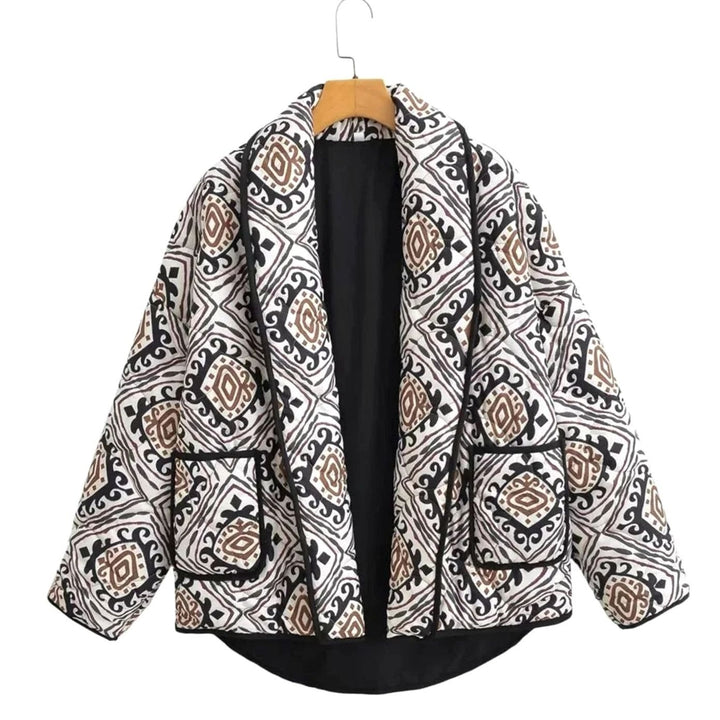 Women's Oversized Quilted Wide-Sleeve Patterned Jacket - Pattern