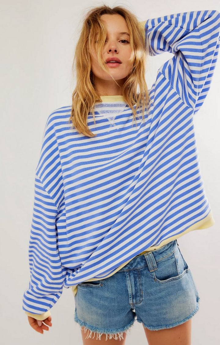 Women's Oversized Striped Crewneck Jumper Casual Pullover Sweater