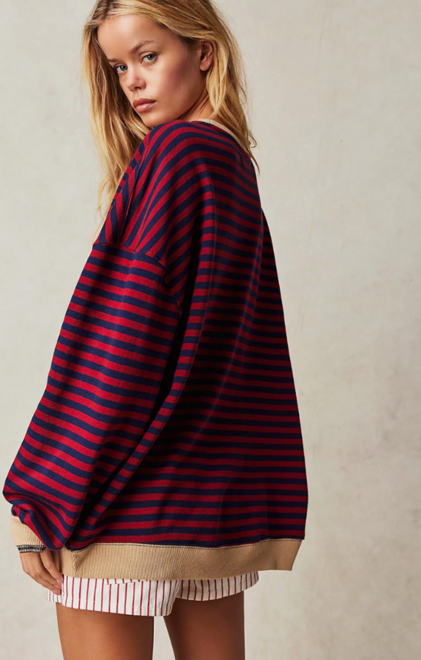 Women's Oversized Striped Crewneck Jumper Casual Pullover Sweater