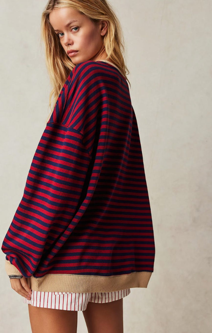 Women's Oversized Striped Crewneck Jumper Casual Pullover Sweater