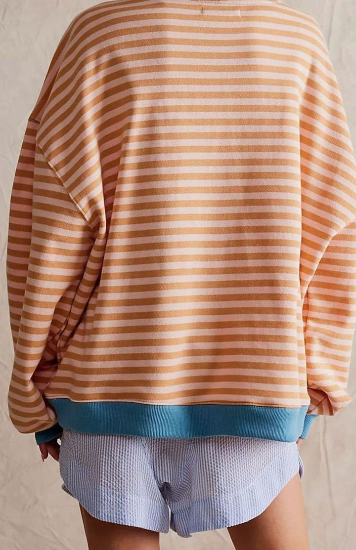 Women's Oversized Striped Crewneck Jumper Casual Pullover Sweater