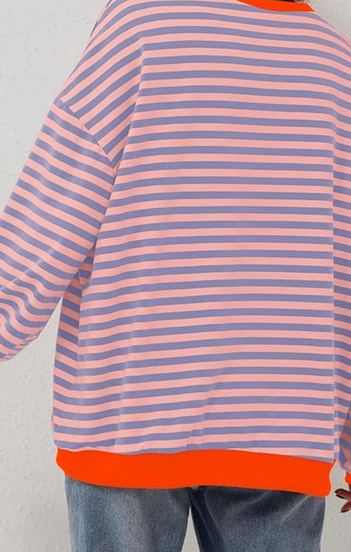 Women's Oversized Striped Crewneck Jumper Casual Pullover Sweater