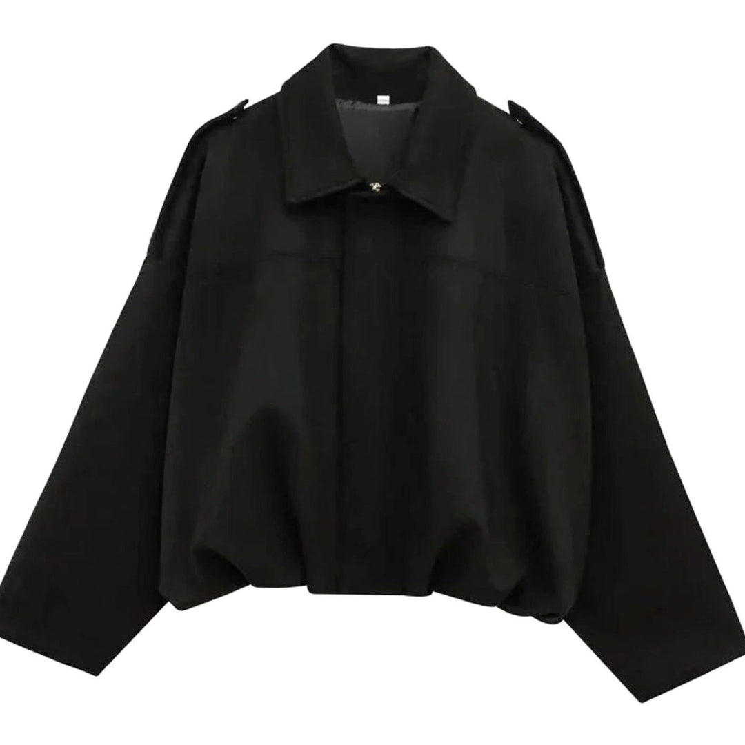 Women's Oversized Suede-Look Light Bomber Jacket Full-Zip Aviator - Black