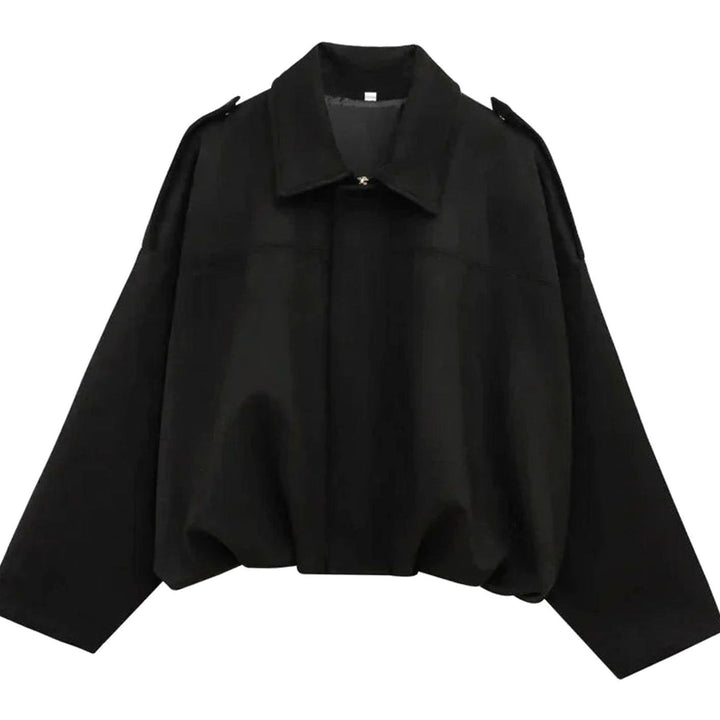 Women's Oversized Suede-Look Light Bomber Jacket Full-Zip Aviator - Black