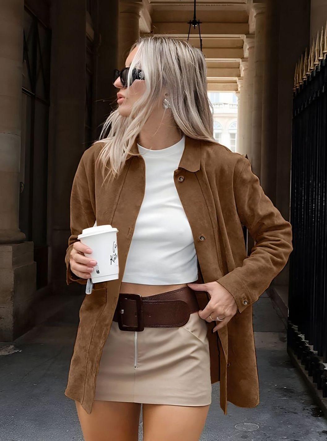 Women's Oversized Suede-Style Button-Down Coat Jacket